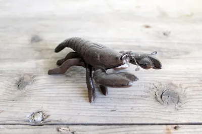 Produktbild von Gartenfigur Hummer Gusseisen antikbraun mit Metallfühlern 10,5 cm lang, 4 cm hoch