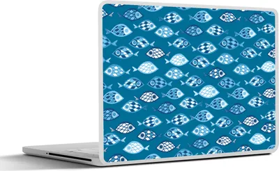Produktbild von MuchoWow® Laptop Aufkleber Sticker Cover Fisch - Blau - Muster 31x22.5 cm - Laptop-Deko