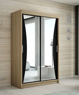 Produktbild von Schwebetürenschrank, 2-türig Schrank mit Spiegel! Moderne Garderobe für Kleidung. Verschiedene Farben (Weiß, Schwarz, Somona) Kleiderschrank NIKO 120 cm