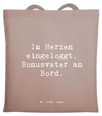 Produktbild von Mr. & Mrs. Panda Tote Bag Spruch Bonusvater Herz - Braun Pastell - Geschenk, Schultasche, Einkaufstasche, Shopping Tasche, Elternteil, Herzensbande, Laptoptasche, Lachen