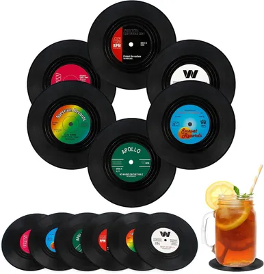 Produktbild von CD-Untersetzer Retro Vinyl, 12 Stück, rutschfest, für die Küche