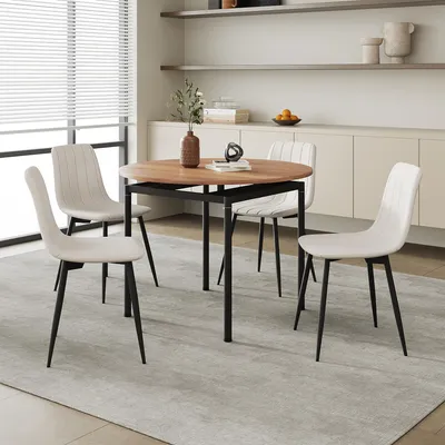 Produktbild von Essgruppe 'Hemnes' 5-tlg. Esstisch mit 4 Stühlen 75 x Ø100 cm runde Tischplatte Eicheoptik/Beige
