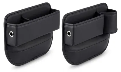 Image de Organisateur de siège auto, lot de 2, avec porte-gobelets, en cuir PU, universel, adapté aux espaces entre les sièges de 0,5 à 3 cm