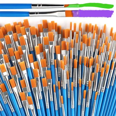Productafbeelding van Pinselset - 100-delig, met 50 platte en 50 ronde nylonpennelen - geschikt voor acrylverf, olieverf, aquarelverf, bodypainting en keramiekdecoratie - in verschillende kleuren