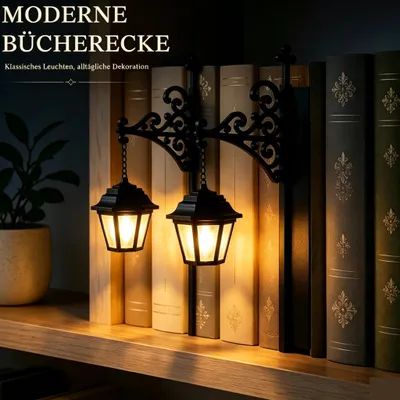 Produktbild von Bücherregal Lampe Vintage 2er-Set – Versteckte Metallhalterung, warmes Bernsteinlicht, Batterie, robustes Metall – Ideal für Bibliothek & Leseecke
