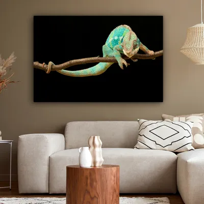 Produktbild von OneMillionCanvasses® - Leinwandbilder - 140x90 cm, Chamäleon - Zweig - Pastell, Wandbilder Kunstdruck Wanddekoration