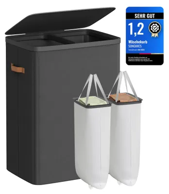 Produktbild von SONGMICS Wäschekorb, 170 L Wäschesammler, 2 Fächer, mit Deckel und Griffen