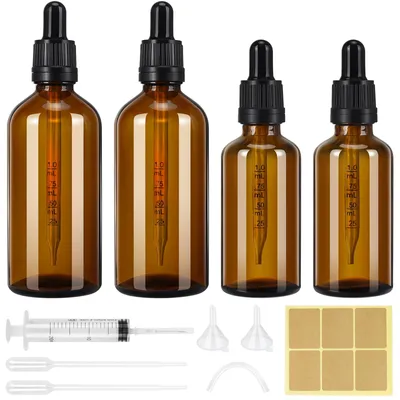Pipettenflaschen-Set 4 Stück, 50 & 100 ml, Braunglas