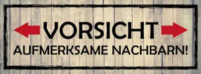 Produktbild von vianmo Holzschild 10x27 cm Vorsicht aufmerksame Nachbarn Warnschild Hinweisschild