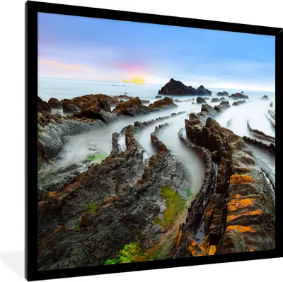 Produktbild von MuchoWow® Gerahmtes Poster Nebel - Felsen - Wasser - Natur 40x40 cm - Poster mit Schwarzem Bilderrahmen Wandposter Rahmen Foto Bilder - Mit Rahmen - Wanddekoration Schlafzimmer