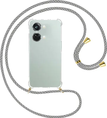 Produktbild von Handykette Backcover-Schutzhülle mit Band (Metall goldfarben) für OnePlus Nord 3 (CPH2491) - weiß/grau kariert