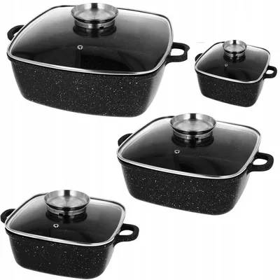 Produktbild von KlönBerg 8-tlg schwarzes Topfset,mit Marmorierung,für alle Herdarten, MIT DECKEL, Topfset quadratisch SCHWARZ KB4058