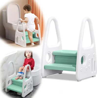 Produktbild von YARDIN Tritthocker Kinder 2 Stufen Tritt Trittschemel Lernturm Trittleiter Schemel mit Zwei-Armlehnen Anti-Rutsch Passend für Bad Schlafzimmer Küche Hellgrün