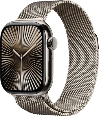 Produktbild von Watch Series 10 GPS + Cellular, 46 mm Titangehäuse Natur, mit Milanese Armband Natur - S/M