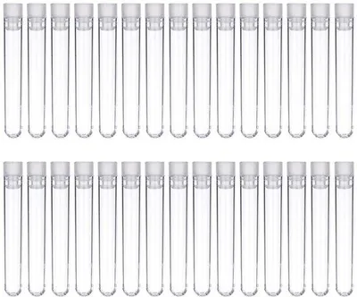 Produktbild von 30 Reagenzgläser aus transparentem Kunststoff mit Deckel, 100 x 15 mm Reagenzgläser mit Schraubverschluss, Reagenzgläser für das Labor, geeignet für wissenschaftliche Experimente