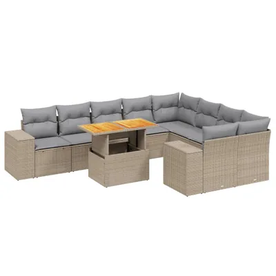 Produktbild von vidaXL 10-tlg. Garten-Sofagarnitur mit Kissen Beige Poly Rattan