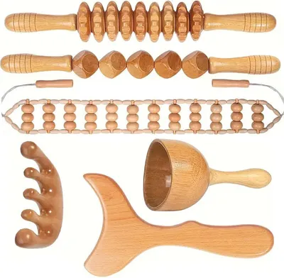 Immagine prodotto di Set di massaggio 6-in-1, in legno, per il trattamento anticellulite