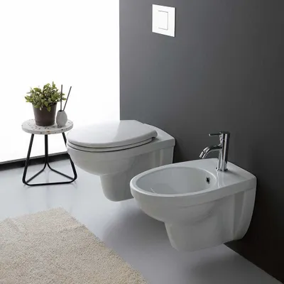 Produktbild von Set aus WC und Bidet, wandhängend, glänzend weiß | Cipro