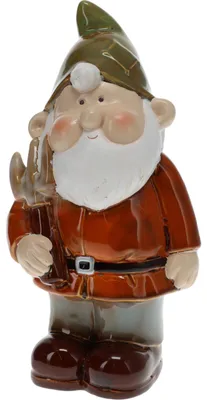 Produktbild von Gartenzwerg - rot - mit Harke - Porzellanfigur - 27 cm