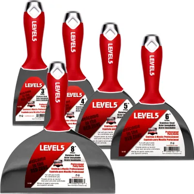 Immagine prodotto di LEVEL5 set professionale 5x spatole in acciaio inox con impugnatura morbida per cartongesso 5-602