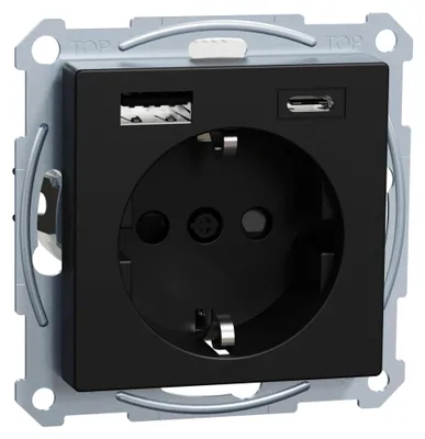 Produktbild von Merten Schuko Steckdose MEG2367-0403 m.USB Ladegerät schwarz matt System M