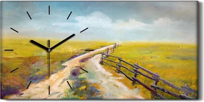 Produktbild von Wandbild Leinwand Bilder mit Uhr 60x30 Bild Wiesenstraße Feld Landschaften - schwarze Hände