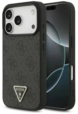 Obrázek produktu pro Etui Guess Leather 4G Triangle Strass Magsafe Na Iphone 17 Pro - Černé