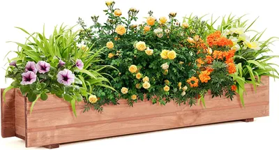 Produktbild von Blumenkasten Holz, Pflanzenkasten mit 2 Entwaesserungsloechern, Blumenkübel für Gemüse Obst Blumen, Gartenbeet für Balkon Terrasse Garten, 91,5 × 18 × 16cm, Natur