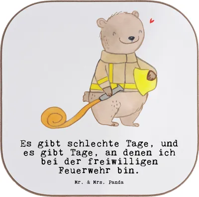Produktbild von Mr. & Mrs. Panda Untersetzer Tasse Bär Freiwillige Feuerwehr - Weiß - Geschenk, für Gläser, Feuerwehrmannschaft, Feuerwehreinsatz, Feuerwehrfest, Coaster, unterleger