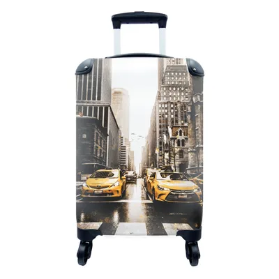 Produktbild von MuchoWow® Koffer Handgepäck Trolley Rollkoffer Kleine Reisekoffer mit 4 Rollen - Gold - Taxis - New York - Cabin Size < 55x40x23 cm & 55x40x20 cm - Fotokoffer - Kabinenkoffer - Boardgepäck - Reise-Box - Reisekoffer - Reisegepäck - Koffer mit Bild - Trolley für Kinder