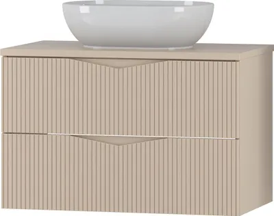 Produktbild von Badezimmer Waschtisch mit 80 cm Breite in beige mit gerillter Front, 2 Schubladen - CALURI-140