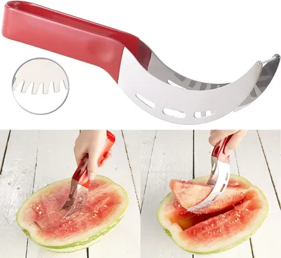 Produktbild von Melonenschneider: 2-in-1 Wassermelonenschneider und Servierzange aus rostfreiem Edelstahl