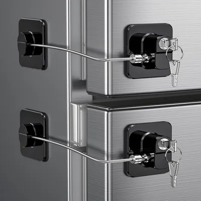 Produktbild von 2 Stück Kühlschrank Schloss mit Klebstoff, Kein Werkzeug Erforderlich, Kindersicherung Schrank mit Schlüsseln für Kinder, Kühlschrankschloss für Gefrierschrank, Schränke, Schubladen, Fenster (Schwarz)