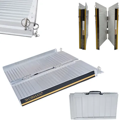 Zdjęcie produktu dla WORHAN® 61cm Aluminiowa Rampa dla wózków inwalidzkich Składana Rampa Progowa Przenośna Składana Aluminiowa Rampa dla wózków inwalidzkich Platforma R2
