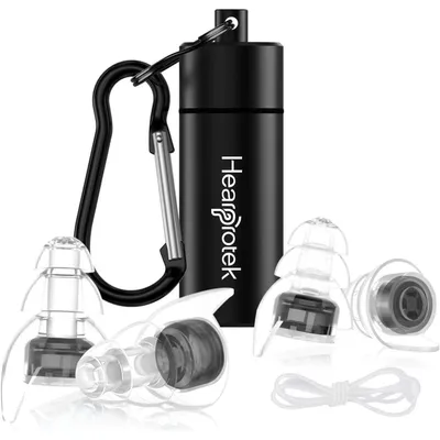Immagine prodotto di Tappi per le orecchie per concerti, confezione da 2, protezione dal rumore 23dB, neri, lavabili, riutilizzabili, con custodia in alluminio