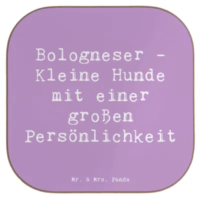 Produktbild von Mr. & Mrs. Panda Untersetzer für Gläser Spruch Bologneser Charakterstark - Lavendeltraum - Geschenk, gläseruntersetzer, Intelligenz, kleine Hunde, Hund, Tassenuntersetzer