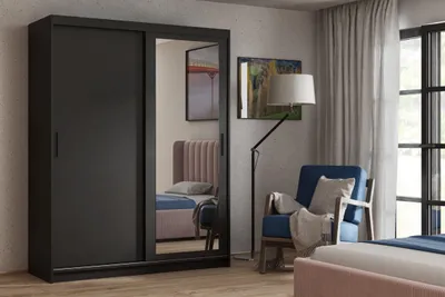 Obrázek produktu pro Dvoudveřová skříň se zrcadlem 160 cm SKRONA - černá