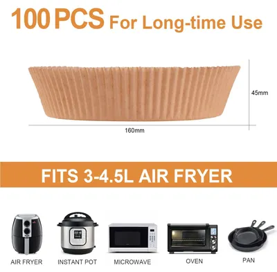 Image de Papier sulfurisé pour friteuse à air chaud, 16 cm, 100 feuilles, sans BPA, imperméable, résistant à l'huile