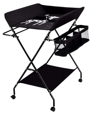 Produktbild von Wickelauflage, Wickelkommode, klappbarer Wickeltisch, mobiler Wickeltisch mit Wickelauflage, Sicherheitsgurt und Staufächern