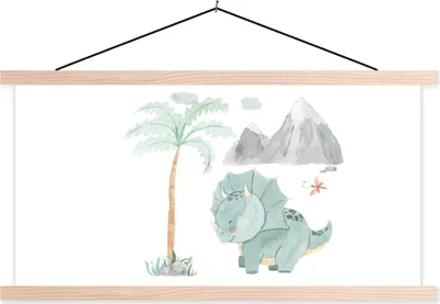 Produktbild von MuchoWow® Textilposter Kinderzimmer - Dinosaurier - Baum - Jungen - Mädchen - Kinder 120x60 cm mit holzfarbenen Rahmen - Klemmleiste