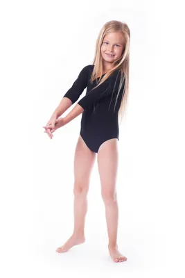 Produktbild von Ballettanzug Mädchen Gymnastikanzug 3/4 Arm Ballett Trikot Tanz Gymnastik Turnanzug, Farbe:Black, Größe:122