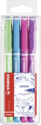 Produktbild von Fineliner mit gefederter Spitze - STABILO SENSOR F - fein - 4er Pack - hellgrün, türkis, pink, lila
