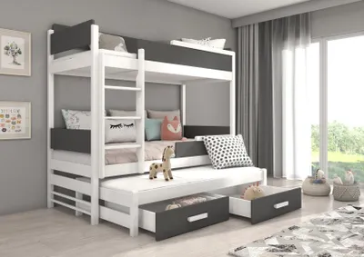 Obrázek produktu pro Třílůžková patrová postel 90x200 CEMNIA - bílá / antracitová