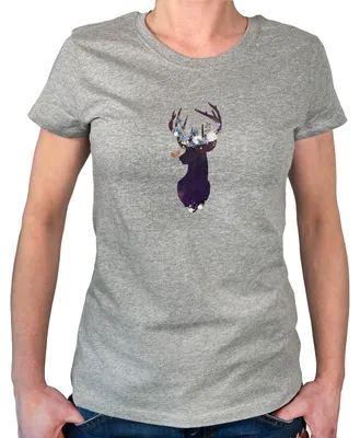 Produktbild von Huuraa Damen T-Shirt Hirsch Silhouette XXL Sport Grey Bio Baumwolle Fairtrade Damenshirt Geschenkidee