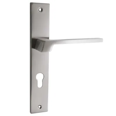 Produktbild von Domino Türgriff 72 PZ Drückergarnitur für Zimmertür, Bürotür, Kellertür, Innentür, L-Form, Aluminium Nickel CANTORO M9