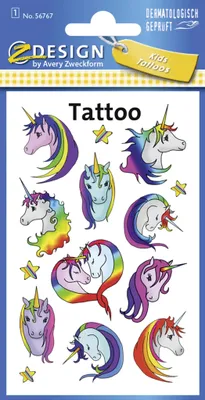 Produktbild von AVERY Zweckform ZDesign Kids Tattoos "Einhorn" 1 Blatt à 10 Tattoos