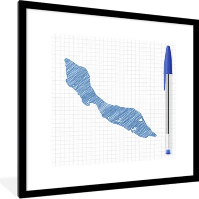 Produktbild von MuchoWow® Gerahmtes Poster Eine Illustration von Curacao mit einem Kugelschreiber 40x40 cm - Poster mit Schwarzem Bilderrahmen Wandposter Rahmen Foto Bilder - Poster - Plakat im Rahmen
