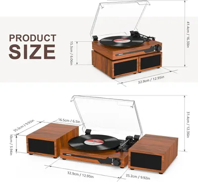 Immagine prodotto di Giradischi vintage con altoparlanti integrati e Bluetooth 5.3 - Legno marrone