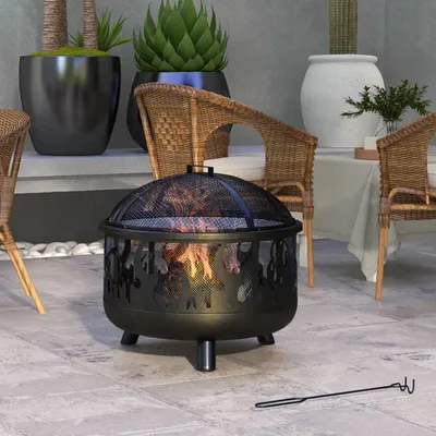Image de Barbecue en métal avec grille et protection contre les étincelles | Couleur : Noir | Dimensions : 61,5 x 61,5 x 52 cm