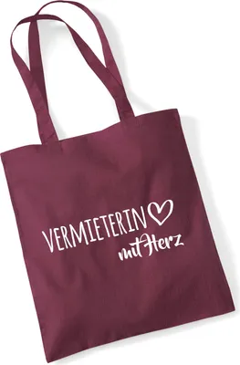 Produktbild von Huuraa Jutebeutel Vermieterin mit Herz 10 Liter Burgundy Baumwolle Tasche Geschenkidee